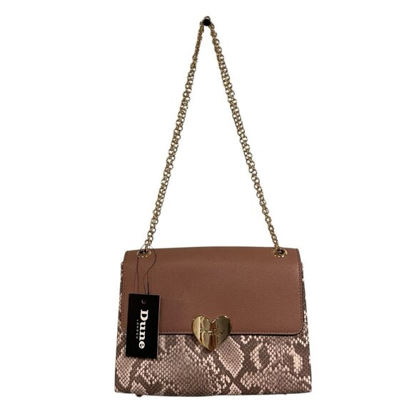 Dune London Purse Pink Mauve Embossed Snake Print Design Crossbody Gold Chain - Picture 1 of 9